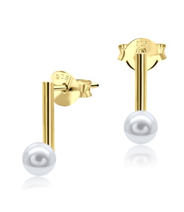 Gold Plate Straight Bar Pearl Stud Earring STS-4023-GP